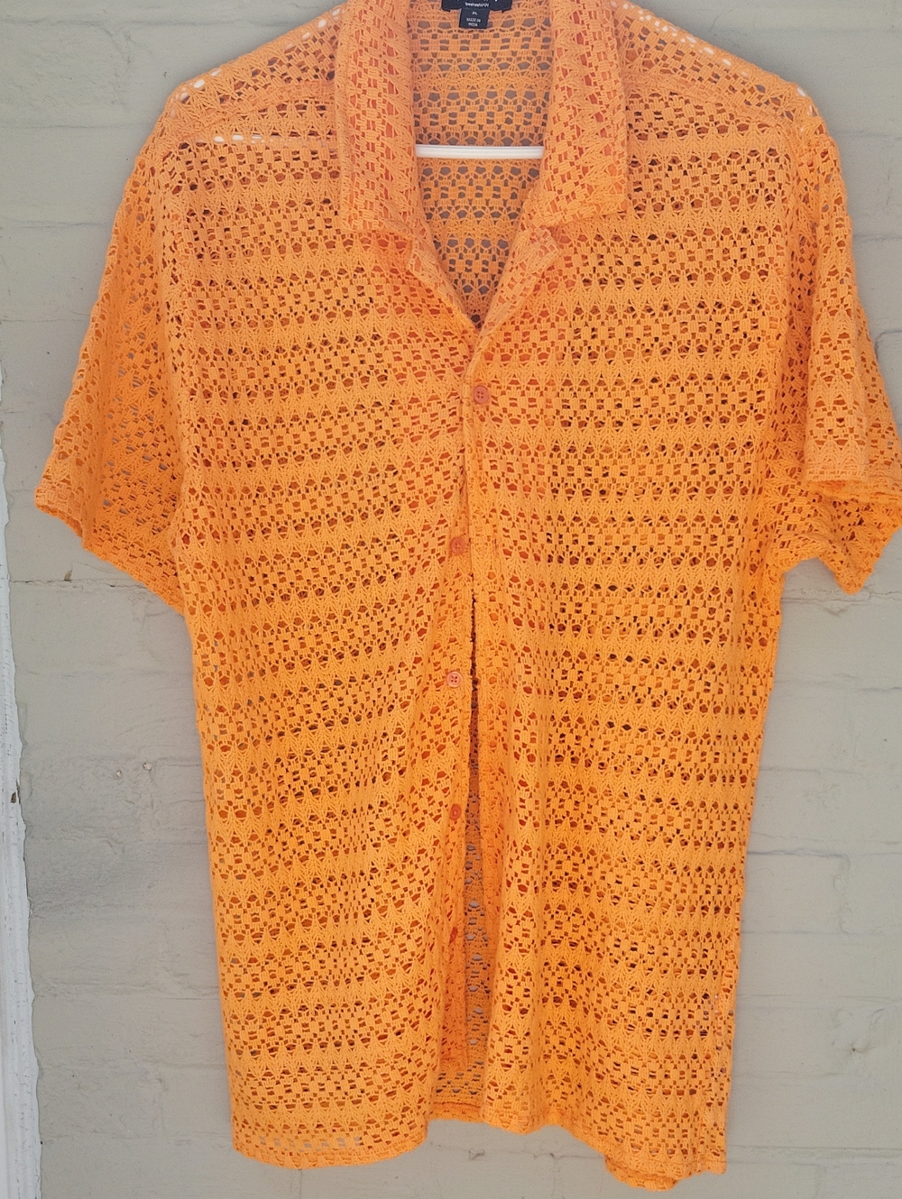 BoohooMan Crocheted Cotton Orange Button Front Sz XL Mens Shirt